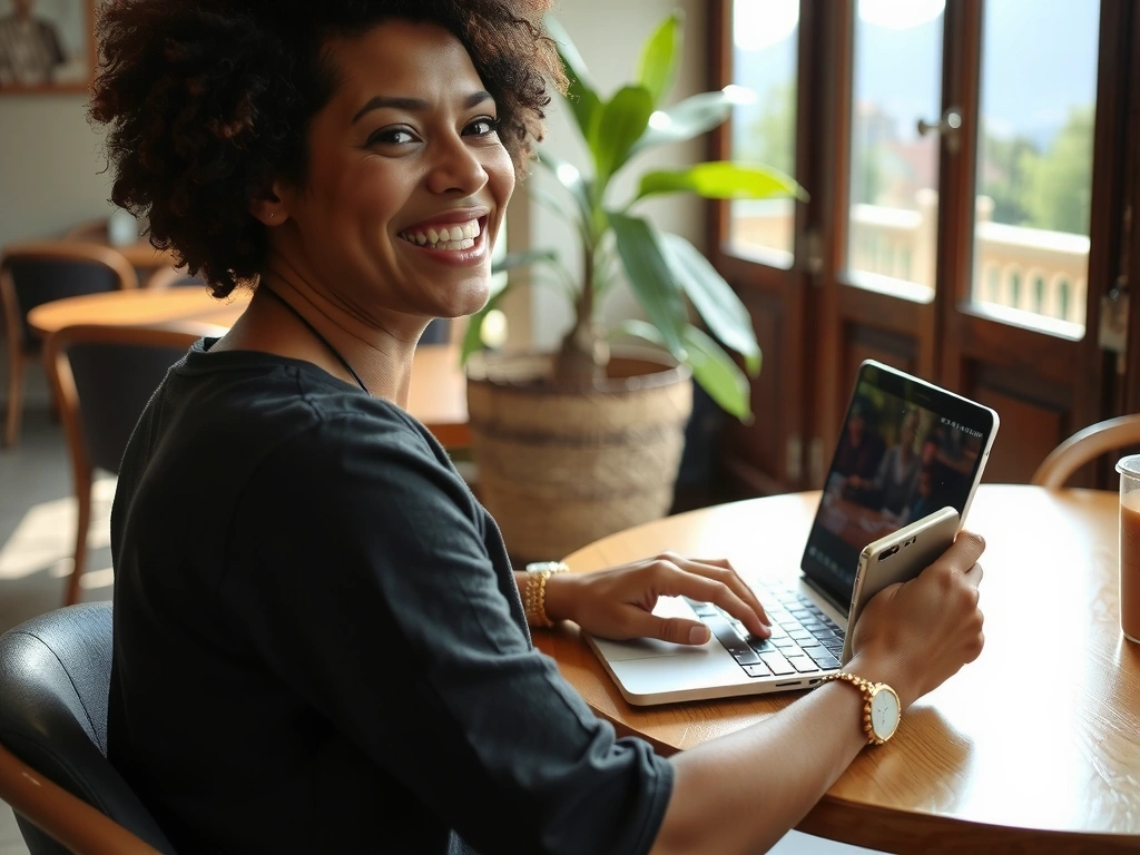 Persona che lavora in un caffè con connessione stabile